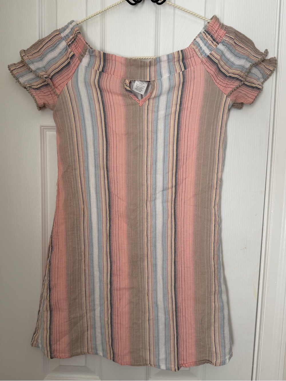 Striped Off-Shoulder Mini Dress in Pink & Neutral